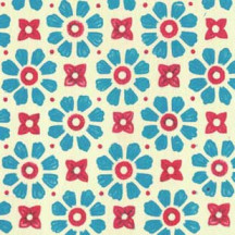 Blue and Red Stamped Flower Print Italian Paper ~ Carta Varese Italy